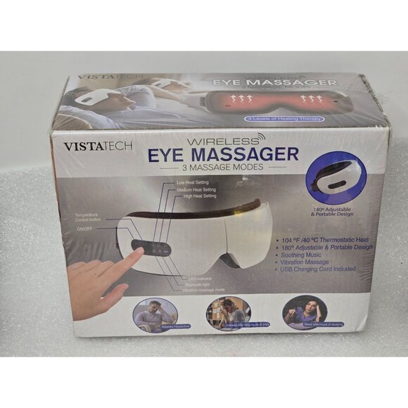 VistaTech Wireless Eye Massager 3 Modes Heating Vibration Music 180° Adjustable - Picture 2 of 3